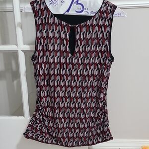 White House Black Market Red and White Fitted Graphic Tank Top